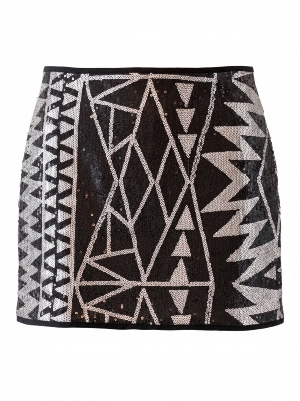 Sequin Geo Mini Skirt in Black and Silver